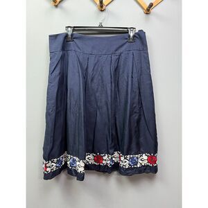 Madison Studio Skirt Womens 12 Navy 100% silk embroidered full Midi Floral